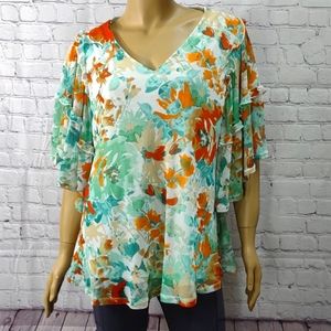 Cato Est. 1946 Large floral print tiered butterfly sleeve v-neck blouse